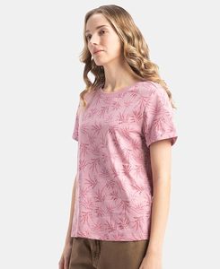 Camiseta de manga corta de corte relajado con estampado de tela de algodón súper peinado para mujer - Product Image 3