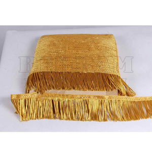 Bordure à franges métalliques dorées de qualité supérieure |   Frange à pampilles en fil métallique brillant de 10-20 cm pour robes de danse latine, costumes et vêtements - Product Image 2