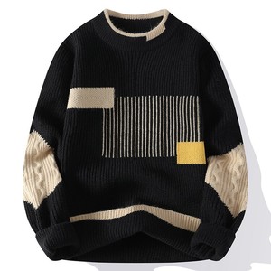 <b>Men's</b> Black 100% Cotton Knitted <b>Sweater</b> with <b>White</b> Eye Pattern Full Sleeve Pullover Winter Casual Wear Front Logo - Product Image 6