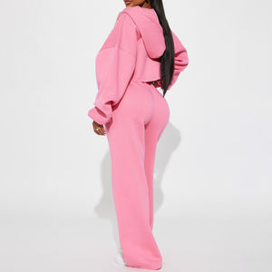 Ensemble de survêtement vintage à carreaux orange pour femme, deux pièces, avec sweat à capuche court et pantalon de jogging assorti, en polyester/coton, logo personnalisé, vente en gros - Product Image 6