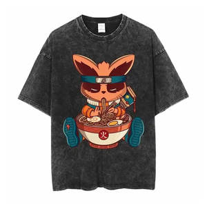 เสื้อยืดผ้าฝ้ายพิมพ์ลายอนิเมะญี่ปุ่นสไตล์วินเทจสำหรับผู้ชาย สไตล์สตรีทแวร์ แขนสั้นสีดำทรงหลวมใส่สบายสำหรับฤดูร้อน - Product Image 2