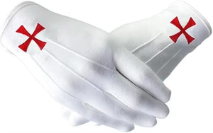 Gants maçonniques pour hommes en coton blanc avec croix de chevalier, accessoire de régalia maçonnique brodé avec la croix templier - Product Image 4