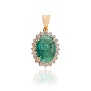 14K <b>Solid</b> <b>Gold</b> Oval Emerald Halo Diamond <b>Pendant</b> with Pear Cut Accents - Product Image 2