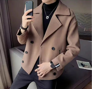 Veste Courte en Laine Unie de Luxe pour Homme, Marque Personnalisée, Tendance Décontractée, Coupe Slim, Col Revers, Style Streetwear Automne Hiver - Product Image 1