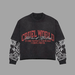 เสื้อยืดพิมพ์ลายแขนยาวคุณภาพสูงทรงโอเวอร์ไซส์สำหรับผู้ชาย ผ้าฝ้ายสองชั้น แขนยาวสองชั้น - Product Image 2