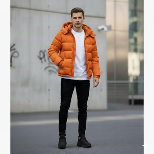 Veste bomber à capuche pour homme en toile antibactérienne de haute qualité avec logo personnalisé OEM, embossée, brillante pour l'hiver - Product Image 3