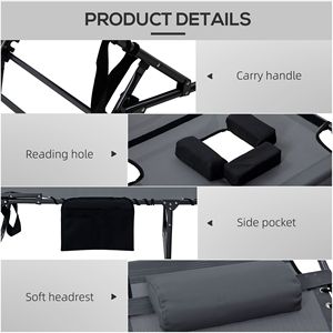 Sdraio Grigie a 5 Livelli con Foro per la Lettura e Tasca Laterale per Piscina e Hotel - Reclinabili Ergonomici per il Massimo Relax - Product Image 5