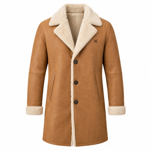 Abrigo de Piel de Oveja Genuina para Hombre |   Camel color marrón marfil |   Fabricante OEM ODM |   Diseño de Calidad Premium |   Ropa de Cuero | - Product Image 1