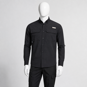 Camisa de Pesca para Hombre, Manga Larga, Negra, con Botones, Patrón de Camuflaje, UPF 50, Secado Rápido, 100% Poliéster - Product Image 6