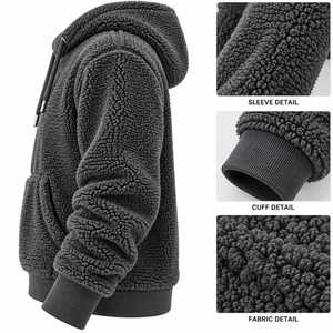 <b>Grey</b> Fleece Sherpa Hooded <b>Sweatshirt</b> Beige Casual Winter Wear Anti-Pilling Pullover Solid Color <b>Men's</b> Hoodies & <b>Sweatshirts</b> - Product Image 4