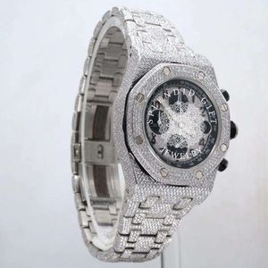 Splendide montre de luxe pour homme avec diamants, boîtier octogonal de 28 mm, mouvement à quartz ETA analogique, bracelet en argent/moissanite, saphir - Product Image 5