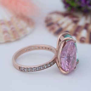 Bague unisexe de luxe en argent 925 plaqué or 14 carats avec deux pierres, émeraude taille poire, pour anniversaire et mariage - Product Image 3