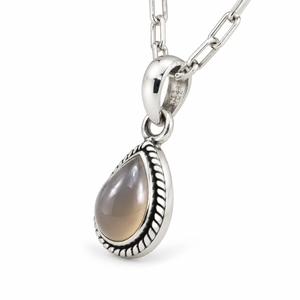 Collier pendentif en argent sterling 925 avec quartz fumé en forme de larme, bordure en corde, bijoux vintage faits à la main pour femmes, vente en gros - Product Image 3