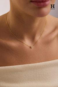 Collier en argent sterling 925 plaqué or 18 carats avec pendentif cœur ouvert délicat et diamants de laboratoire pavés, pour femme, usage quotidien - Product Image 3