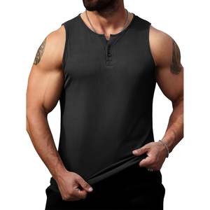 Camiseta sin mangas de entrenamiento de gimnasio de verano 2025 para hombre, camiseta Henley de punto ajustada informal con manga acanalada muscular, camiseta de playa con capucha - Product Image 3