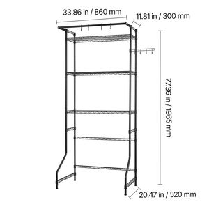 Scaffale portaoggetti singolo regolabile per lavatrice/asciugatrice, a 3 livelli, per lavanderia, con asta appendiabiti e ganci - Product Image 4