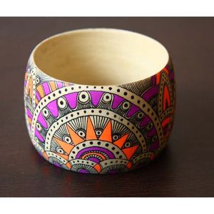 Traditional Floral <b>Wood</b> Bracelet Handmade Artisan Crafted Bangles - Product Image 1