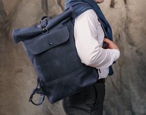 Heavy Duty Leather <b>Roll</b> Top Rucksack Brass Hardware Travel Bag Manufacturer For B2B Platforms LTBP-0296 - Product Image 1