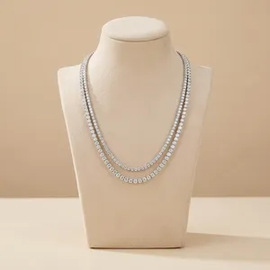 Collier élégant pour femme en or avec diamants de laboratoire, double halo, chaîne statement, style hip-hop, certifié IGI, long, bijoux fins - Product Image 3