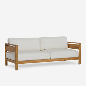 Modern Teak Wood <b>Outdoor</b> Patio <b>Sofa</b> with Off-White Weather-Resistant <b>Cushions</b> - Product Image 1
