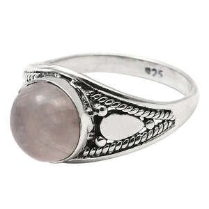 Anillos de compromiso clásicos de plata de ley 925 maciza con piedra preciosa de cuarzo rosa de corte redondo brillante, hermosa joyería bohemia - Product Image 1