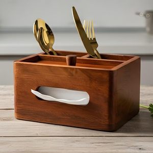 Support de Couverts et Serviettes Portable en Bois Moderne et Durable, Organisateur de Cuisine à 5 Niveaux avec Boîte à Mouchoirs, Support à Couteaux et Support à Cuillères - Product Image 5