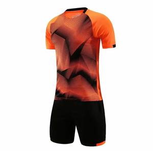 Men's Soccer Jersey Set Orange Black Geometric Print Short Sleeve Moisture Wicking Polyester All Seasons <b>Athletic</b> Fit - Product Image 1