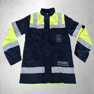 เสื้อแจ็คเก็ตทำงานแบบสะท้อนแสง สีกรมท่า-เหลือง สำหรับทุกเพศ ทนไฟ  ไซส์ S-3XL รับสกรีนโลโก้ - Product Image 1