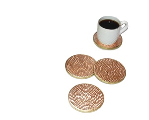 Stylish Classic Luxury Design Pure Copper 5mm Thick Heat Resistant Eco-Friendly <b>Coaster</b> <b>Set</b> of 4 Pcs - Product Image 4