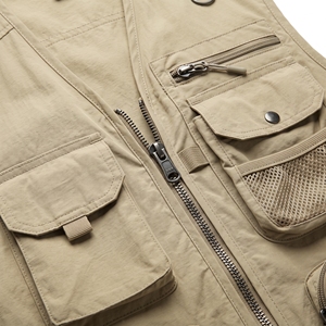 Chaleco de pesca con múltiples bolsillos para hombre, ropa exterior sin mangas con cremallera, chaleco utilitario transpirable a prueba de viento para exteriores - Product Image 5