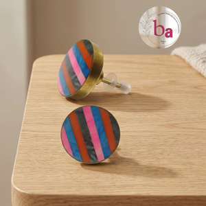 Boutons de meuble ronds en laiton et bois, motif rayé multicolore, style moderne, pour armoires d'hôtel, de maison et de bureau - Product Image 1