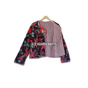 Chaqueta corta de terciopelo hecha a mano para mujer, bolsillo frontal de estilo dulce, secado rápido, reversible, transpirable, de algodón, antiarrugas, estampado - Product Image 2