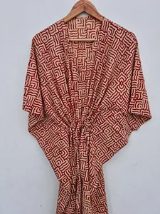 Vestido Kaftán Maxi de Algodón con Estampado Geométrico Contemporáneo, Ropa de Playa Bohemia para Mujer, Cuello en V Profundo, Manga Corta - Product Image 4