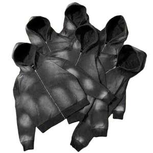 Survêtement homme en coton French Terry 450 g/m² avec sweat à capuche et pantalon évasé, couleur unie, hiver, broderie personnalisée, délavage acide, fermeture éclair, effet vieilli - Product Image 4