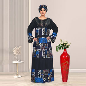 Vestido Kaftan Modesto de Rayón con Adornos de Diamantes, Paneles con Estampado en Contraste, Manga Larga, Elegante Traje Maxi Islámico de Oriente Medio - Product Image 6