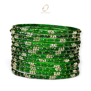 Bracelets ethniques de mariage haut de gamme pour femmes, en verre vert goutte de pluie du Cachemire, avec cristaux plaqués or étincelants, à prix de gros - Product Image 5