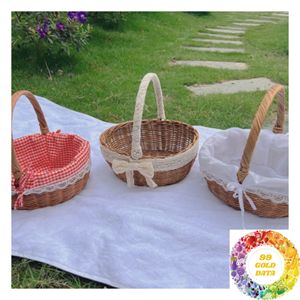 Panier en osier naturel en vrac avec ou sans couvercle, panier en rotin grand et petit avec poignée, pour le shopping, le rangement et la décoration intérieure - Product Image 2