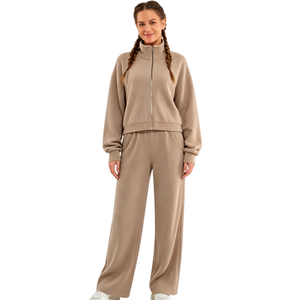 Conjunto Deportivo Informal para Mujer, Chaqueta de Forro Polar con Marca Personalizada, Pantalones Deportivos, Fabricante y Proveedor de Ropa al por Mayor de Marca Privada - Product Image 1