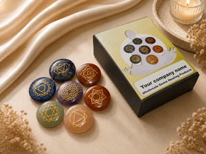 Cristales de regalo curativos perfectos, juegos de discos de 7 Chakras de amor tallados para alineación espiritual, caja de terapia de equilibrio de Chakra - Product Image 1