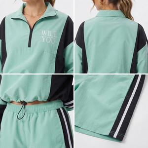 Conjunto de Chaqueta Cortavientos con Cuello Camisero y Pantalones Cortos Holgados para Mujer, Ligero, de Nailon, Impermeable - Product Image 6