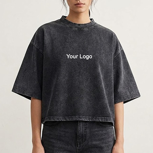 Wholesale Affordable Price 100% Cotton Loose Fit Crop Top <b>Acid</b> <b>Washed</b> <b>T</b> <b>Shirt</b> For WOmen Custom Printed Logo Breathable <b>Shirt</b> - Product Image 2