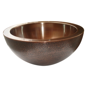 Double Wall Copper Sink Outside Hammered Inside Smooth Handmade Copper Bathroom Vessel Sink Luxury Decorative Wash <b>Basin</b> - Product Image 1