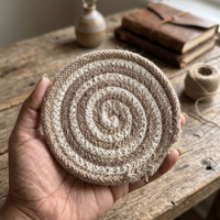 Sous-verre rustique en jute tressé de 5 pouces, fait main, résistant à la chaleur, écologique, support de tasse, dessous de plat décoratif pour maison de campagne
