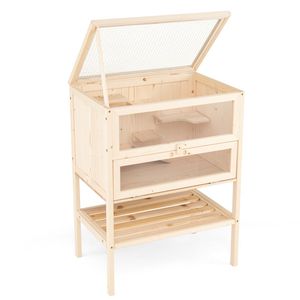Gabbia per Criceti in Legno di Abete da 80 cm, Taglia XS, con Aree Attività Multilivello, Ripiano Inferiore e Tetto a Rete Ribaltabile per l'Allevamento di Piccoli Animali - Product Image 2