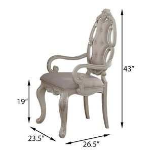 Set di 2 Sedie con Braccioli Imbottite a Bottoni in Beige e Bianco Antico per Sala da Pranzo, Comode ed Eleganti - Product Image 5