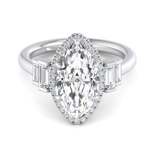 Anillo de boda clásico para mujer con marco de halo brillante de plata de ley 925 y moissanita con corte marquesa - Product Image 3