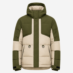 Chaqueta Acolchada con Capucha para Hombre, Diseño Color Block, Cortavientos, de Poliéster, para Invierno, Estilo Casual con Cierre de Cremallera y Bolsillos - Product Image 1