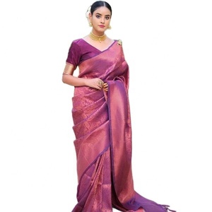 Diseño de tela de seda LICHI suave, hermoso y rico pallu con trabajo jacquard en toda la blusa del sari, seda jacquard exclusiva. - Product Image 1