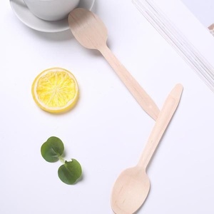 Heavy Duty Disposable Natural Birchwood 155mm Dessert <b>Spoon</b> for Bakery Takeaway Packaging <b>Spoon</b> for Soup and Dessert Serving - Product Image 1