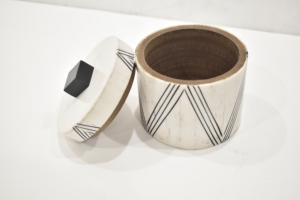 Geometric Pattern MDF Resin Storage <b>Box</b> with Lid Modern Round Decorative Organizer for Home - Product Image 3